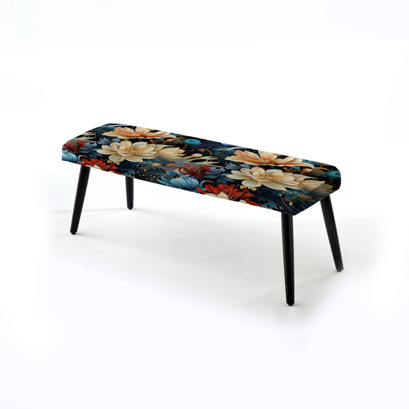 Banc noir rembourré Botanical, Délices de pivoines roses et bleues intemporelles