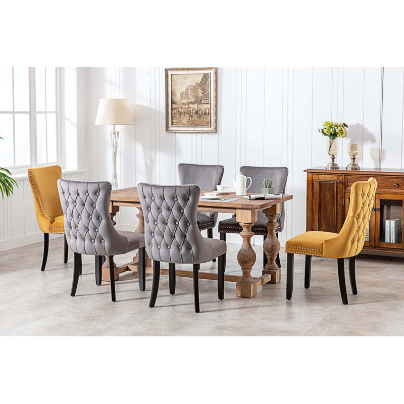 Velvet Side Chair, Gray Velvet, Black