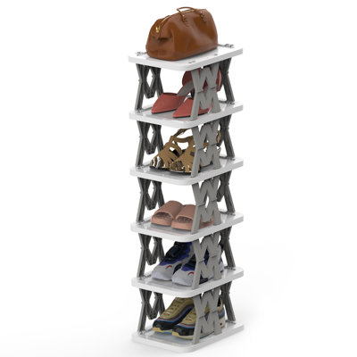 6-Tier Foldable Shoe Rack Vertical Shoe Organizer Narrow Shoe Rack for 6 Pairs Shoes Space Saving Free Standing for Corner Entryway Hallway Bedroom