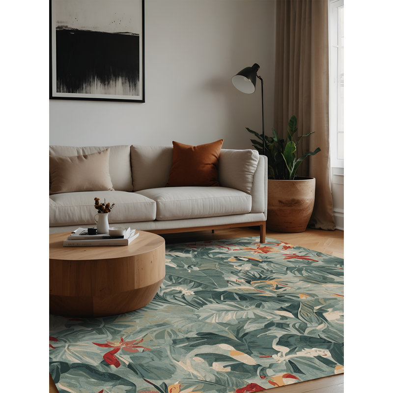 Machine Washable Beige Area Rug, Square 5'
