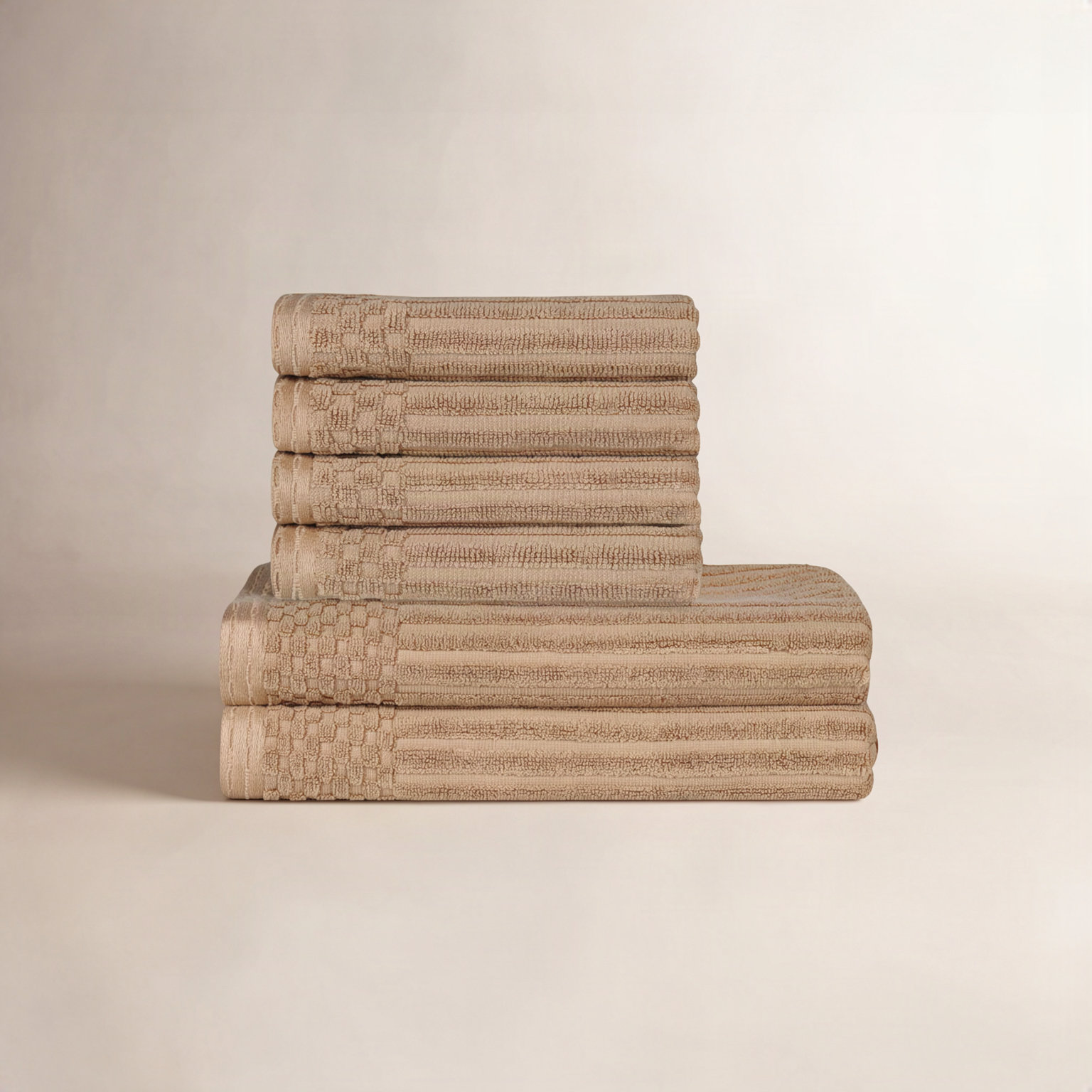 6-Piece Ribbed Cotton Towel Set, Coffee