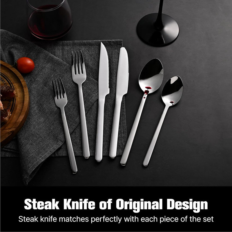 Orren Ellis 24-Piece Silverware Set with Steak Knives, Flatware Set for 4