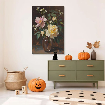 1 pièce encadrée Kratzer peinture florale nature morte, vase en verre avec des roses, style réaliste de peinture à l'huile, impression, affiche murale rétro, cadeau de décoration pour une œuvre d'art moderne pour le salon de la chambre à coucher