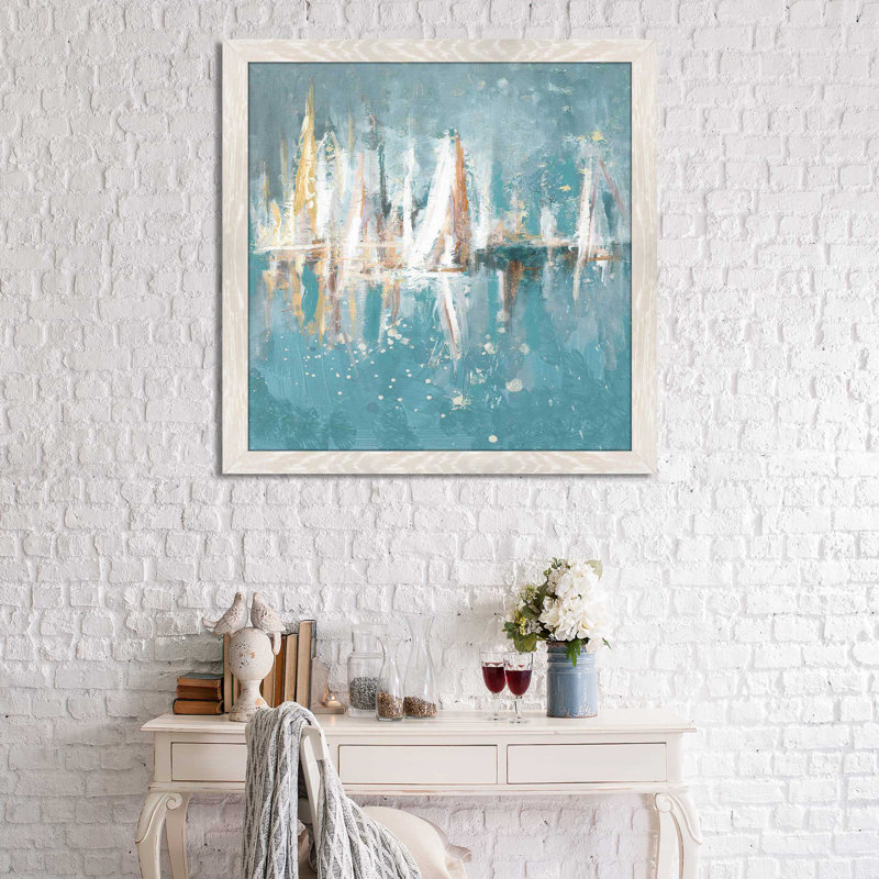 Impression de bateaux, lentement, par Andy Beauchamp, H 25,5 po x l 25,5 po x P 1 po, Cadre crème délavé