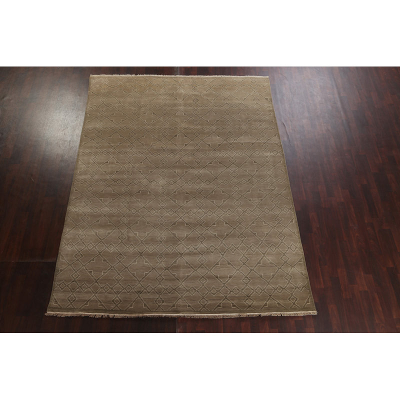 Tapis oriental brun en laine marocain noué à la main 8 x 11