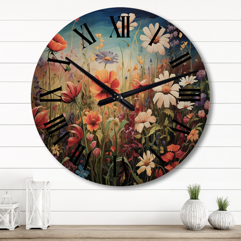 Horloge murale colorée Wildflower Symphony III - Floral, Grand