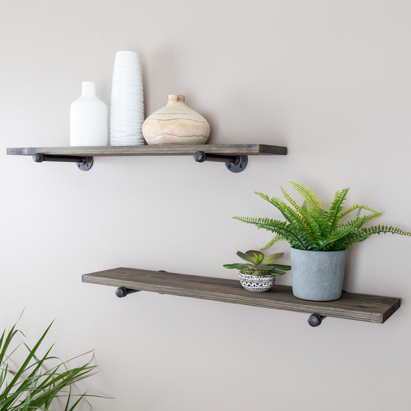 Ensemble de tablettes flottantes en bois de pin massif de deux articles, gris