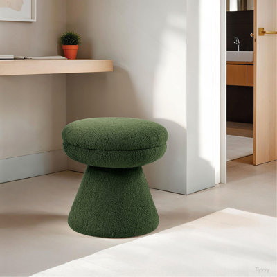 Green Finish Contemporary 1Pc Round Top Accent Stool Teddy Fabric Pedestal Base Mushroom Shape Design Primary Living Room