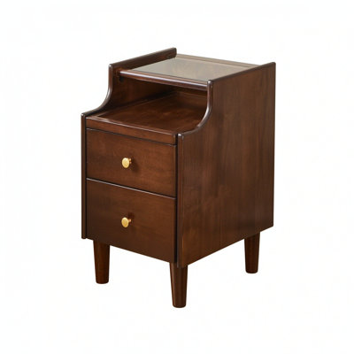 Solid Wood Nightstand with 2 Drawers & Pull-Out Shelf, Bedside Table for Bedroom, Rustic Side Table for Living Room, Easy Assembly