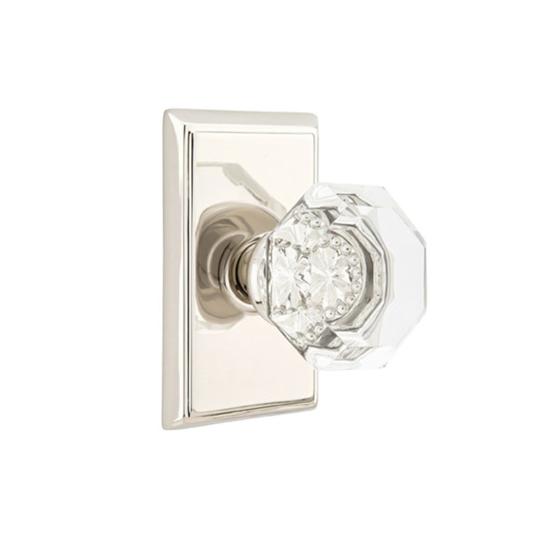 Ensemble de boutons de passage Emtek avec rosette rectangulaire et bouton Old Town, Nickel poli
