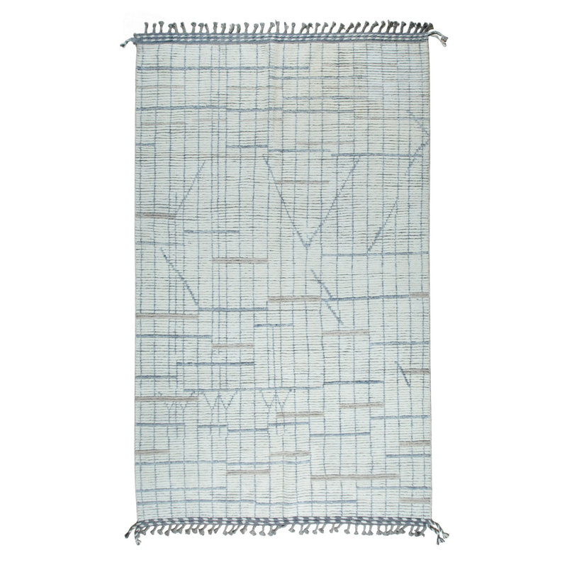 Marrakech Ivory Drift Hand-Knotted Contemporary Transitional Wool 5'6" x 9' Area Rug