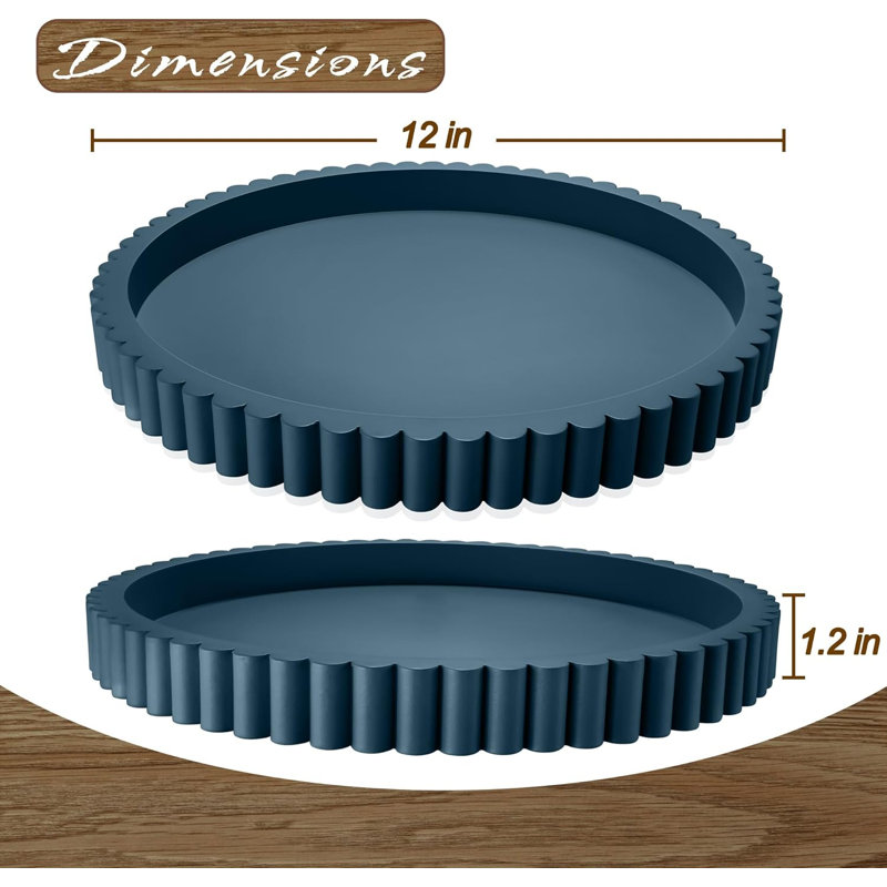12" Round Fluted Solid Wood Decorative Tray for Coffee Table & Home Decor