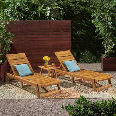 Ensemble de chaises longues inclinables 78,75 po avec table en acacia Encinal