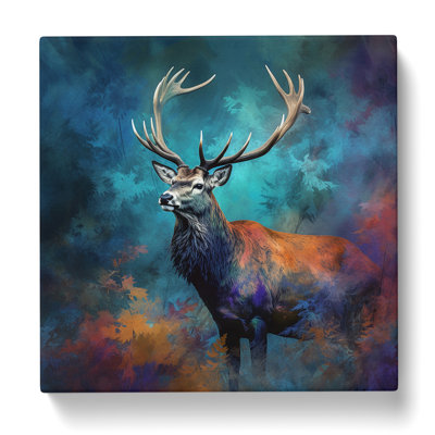 Stag in a Forest Digital - Wrapped Canvas - Framed Print