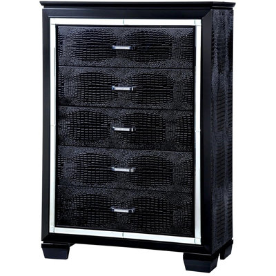 1 pièce, commode crocodile style contemporain, poignée en croûte de diamant, queue d'aronde anglaise, 5 tiroirs, finition miroir noir de 3 m