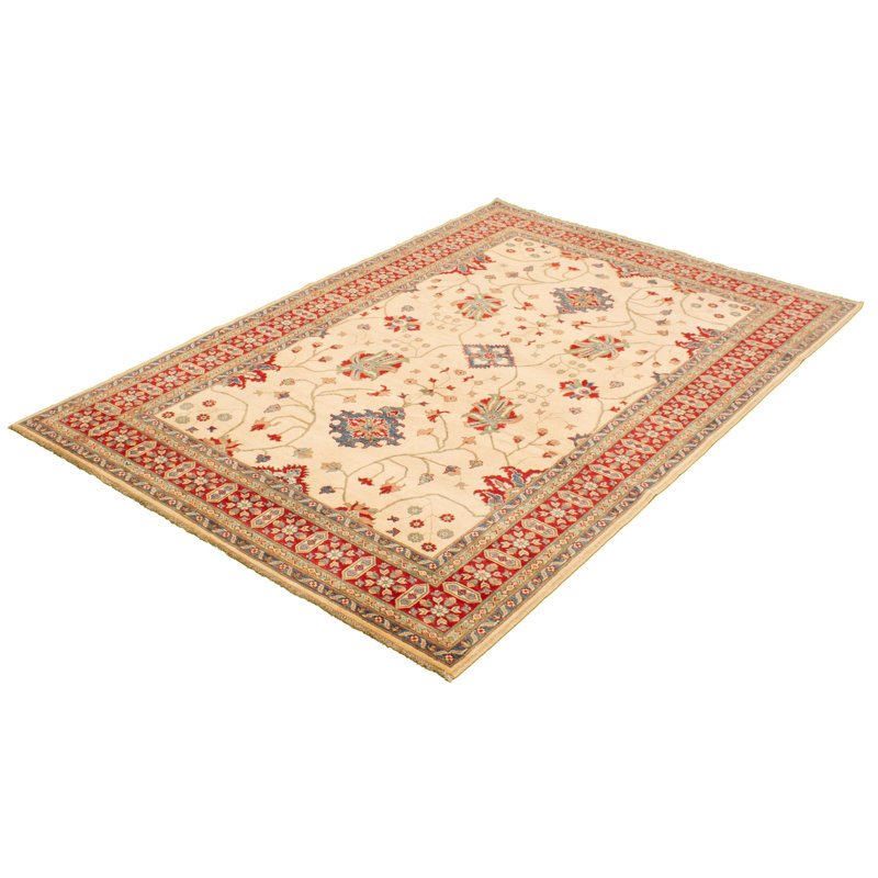 Tapis unique en laine noué à la main Gazni des années 2010 de 6 pi 7 po x 9 pi 10 po beige Qaiden