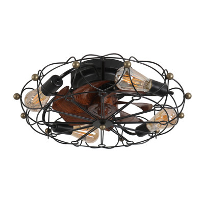 Low Profile Caged Ceiling Fan With Lights Remote Control, Modern Industrial Ceiling Fan
