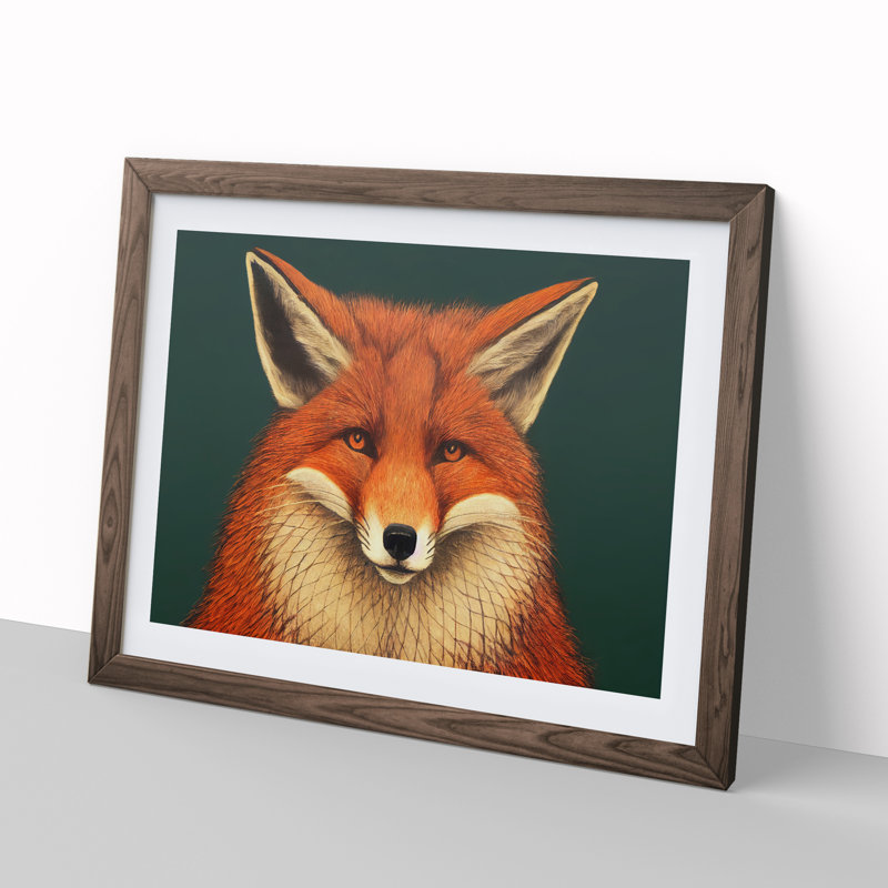 Hopeful Fox - Single Picture Frame Print, 25cm H x 34cm W x 2cm D, Walnut