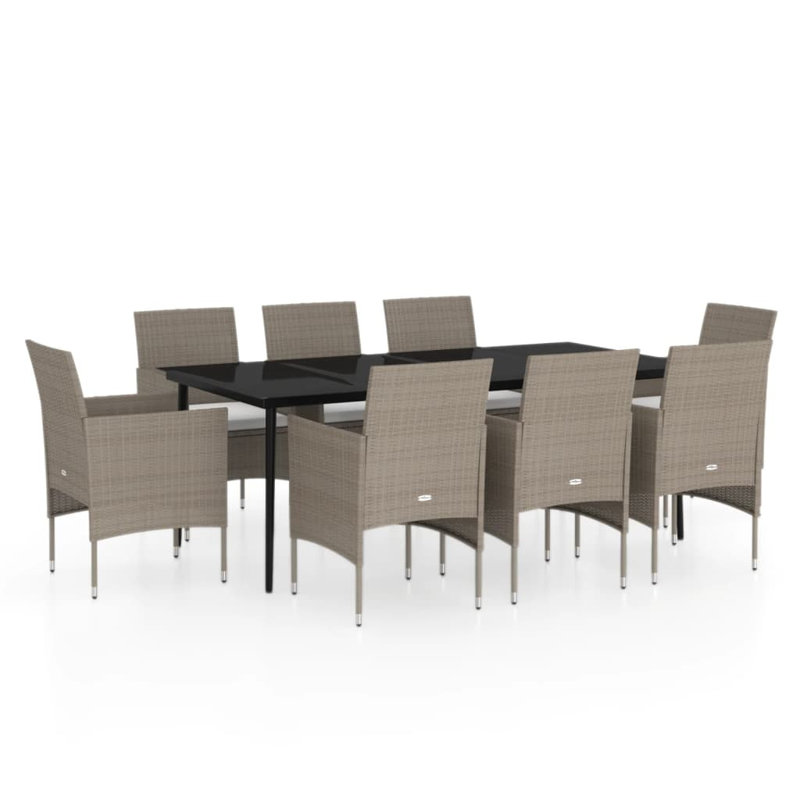  Garden Dining Set Beige And Black, Cream Cushion/Beige Frame, 29.1" H x 78.8" W x 39.4" D, 8