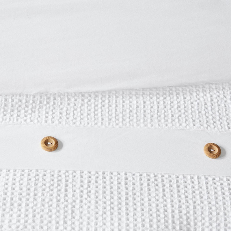 100% coton tissé gaufré Literie blanche - Lavable à la machine, boutons décoratifs en bois charmants pour un édredon de chambre calme 3 pièces, atmosphère confortable et attrayante