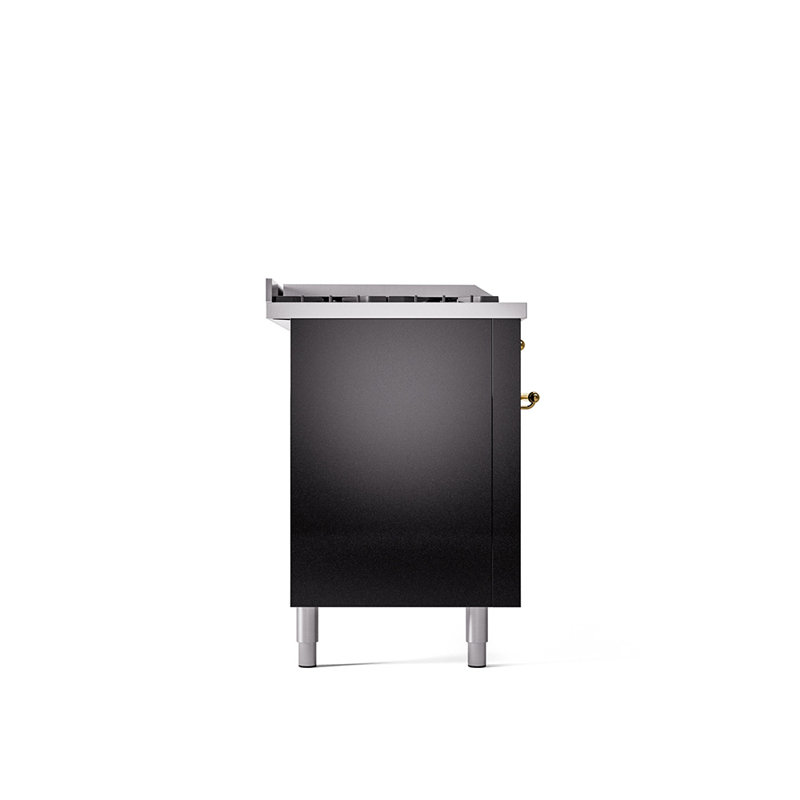 ILVE Nostalgie II 60 Dual Fuel Range, 5 Burners, Griddle, Frenchtop , Liquid Propane, Glossy Black/Brass