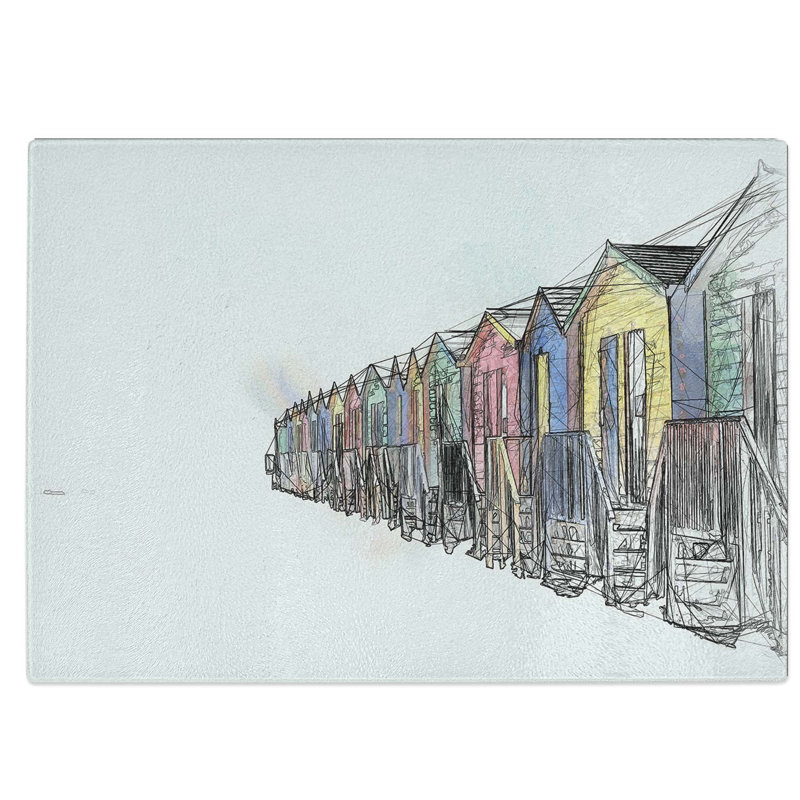 Tempered Glass Beach Huts in Cape Town Chopping Board, 39 cm W x 28.5 cm L