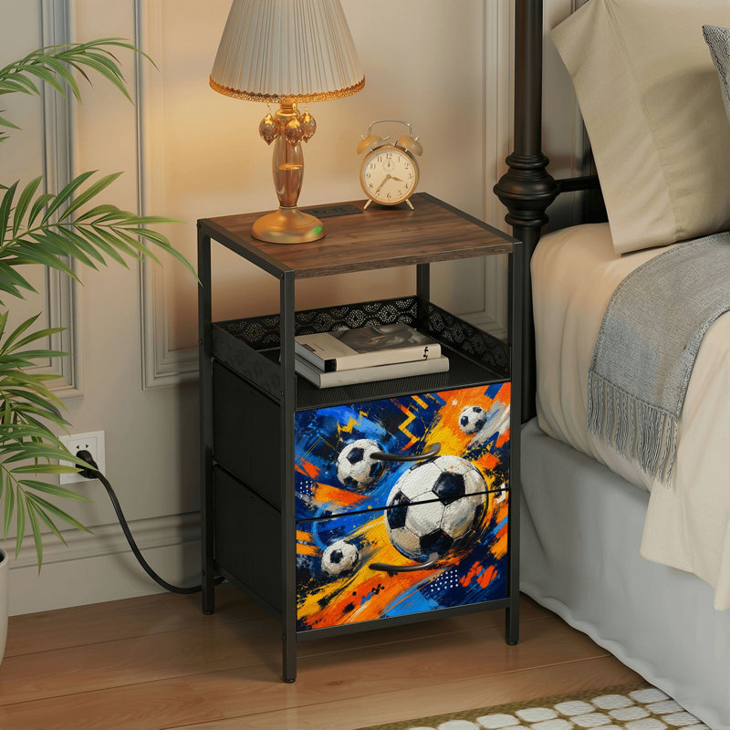 Table de chevet 2 tiroirs avec station de charge, table de chevet pour chambre avec ports USB et amp; Table de chevet noire Outlet