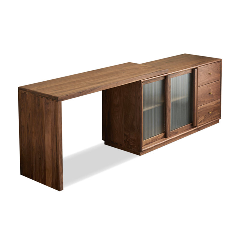 Bureau en L en noyer avec armoires de rangement, H 29,53 po x l 47,24 po x P 45,67 po
