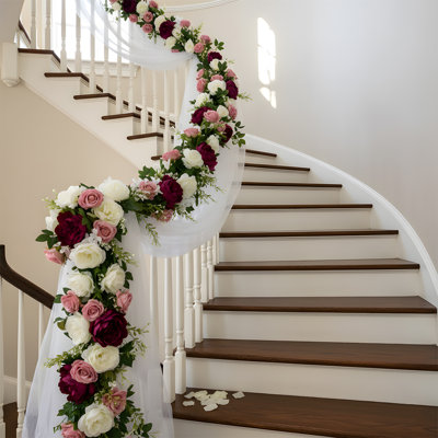 Guirlande de pivoines artificielles 5,9 pi - Guirlande de pivoines en soie avec fleurs mauves et blanches pour décoration de table de fête de mariage