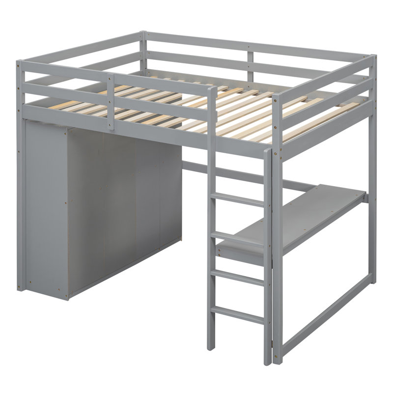 Wood  Loft Bed With Built-In Wardrobe