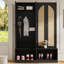 Arbre d'entrée Farmhouse avec 4 portes en rotin, banc polyvalent 4 en 1 avec 6 crochets, armoire à chaussures d'entrée Mid-Century avec tablette réglable