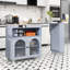 Îlot de cuisine roulant avec table allongée, îlot de cuisine avec lumière DEL, prises de courant et rangement-341179004