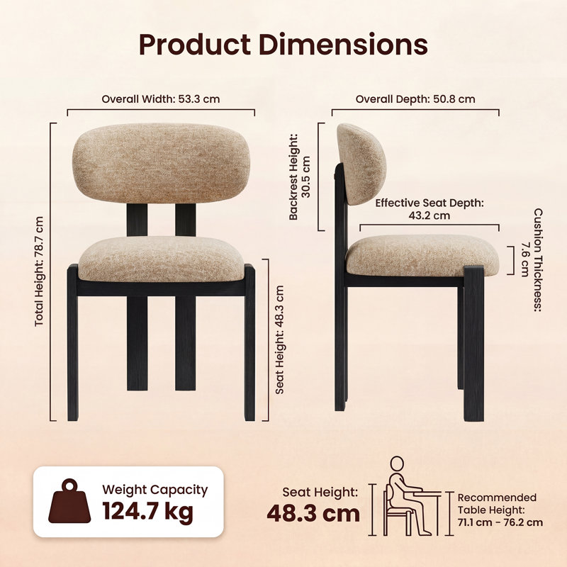 40.5cm H Fabric Upholstered Upholstered Back Side Chair in Dark Blue, Camel/Black