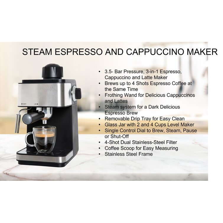 Mr. Coffee 4-Shot Steam Espresso, Cappuccino, and Latte Maker with