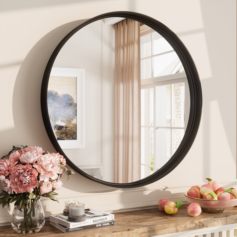 Miroir mural Aevar, 24 po x 24 po, Noir mat