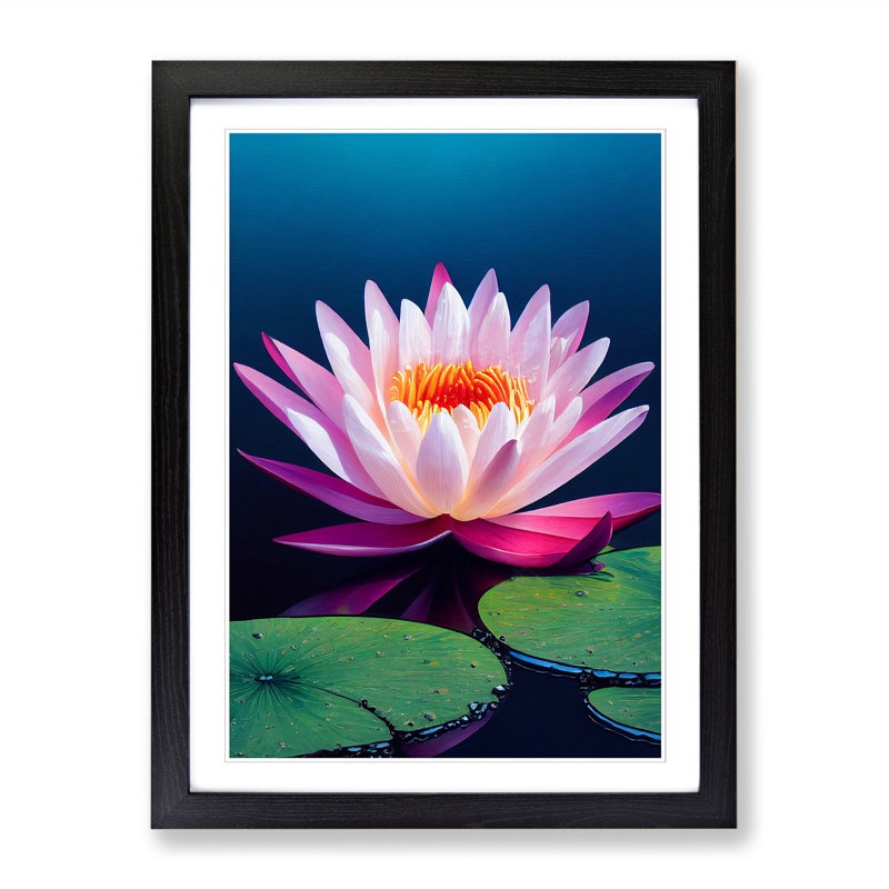 Water Lily Flower View - Single Picture Frame Print, 46cm H x 34cm W x 2cm D, Walnut