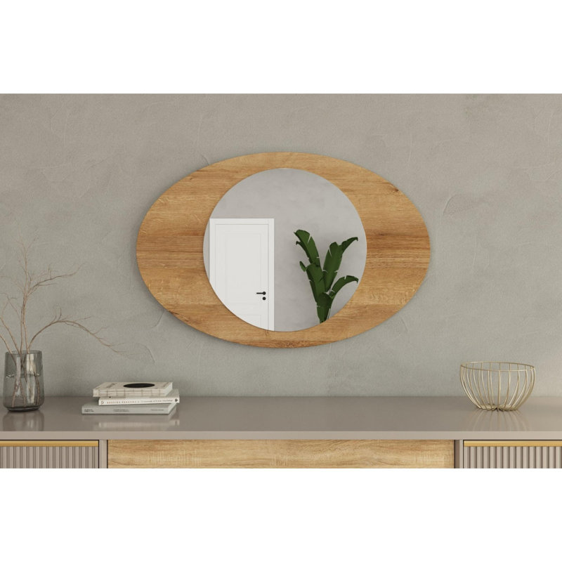 Élégant miroir mural, finition chêne saphir, 23,6 po x 35,4 po x 0,9 po | Fabrication 100% en panneau de fibres à densité moyenne, miroir écologique Flocal-E | Conception moderne pour la décoration intérieure, parfaite pour le salon ou le vestibule