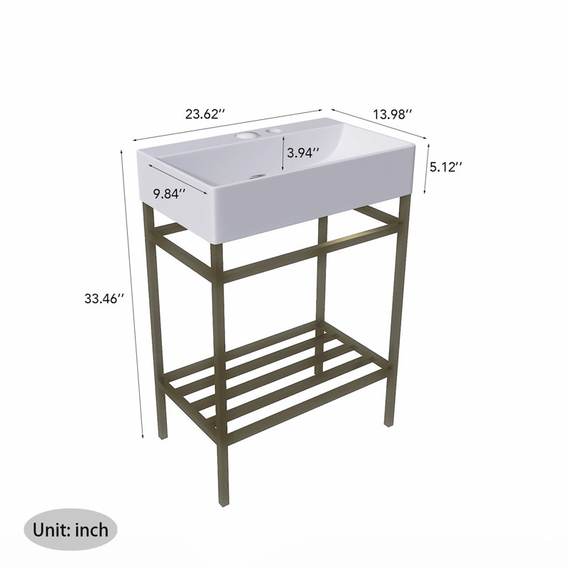 Ensemble de meuble-lavabo autoportant 24 po en or avec lavabo intégré en céramique mauve 24 po, White