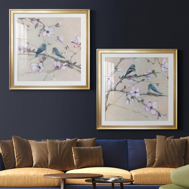 «Sweet Sounds of Summer I», ensemble de 2 reproductions d'art encadrées, Blanc, Papier encadré doré