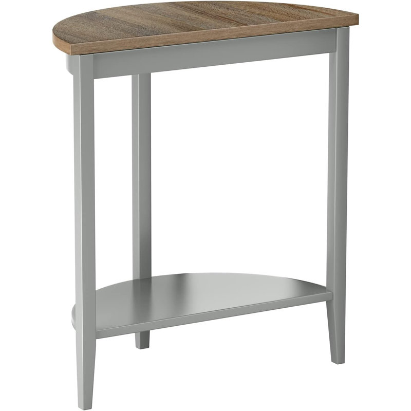 Half Moon Wooden Console Table With Bottom Shelf, Durable Wooden Frame In Gray Oak Finish