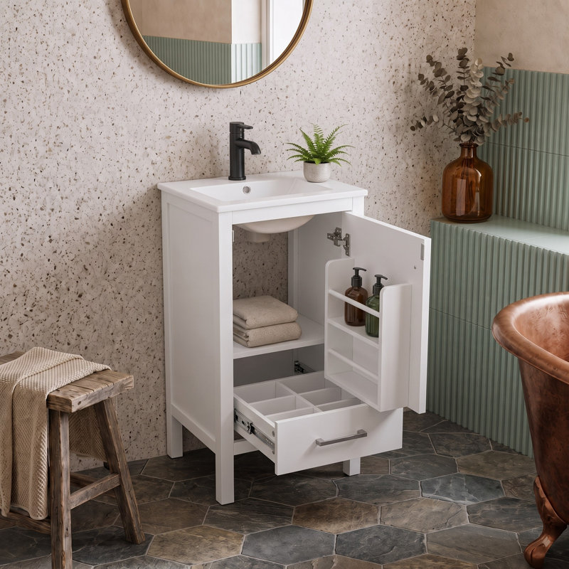 Meuble-lavabo de 30 po avec comptoir en céramique, Blanc, 30in. W x 34in. H x18.3 in. D