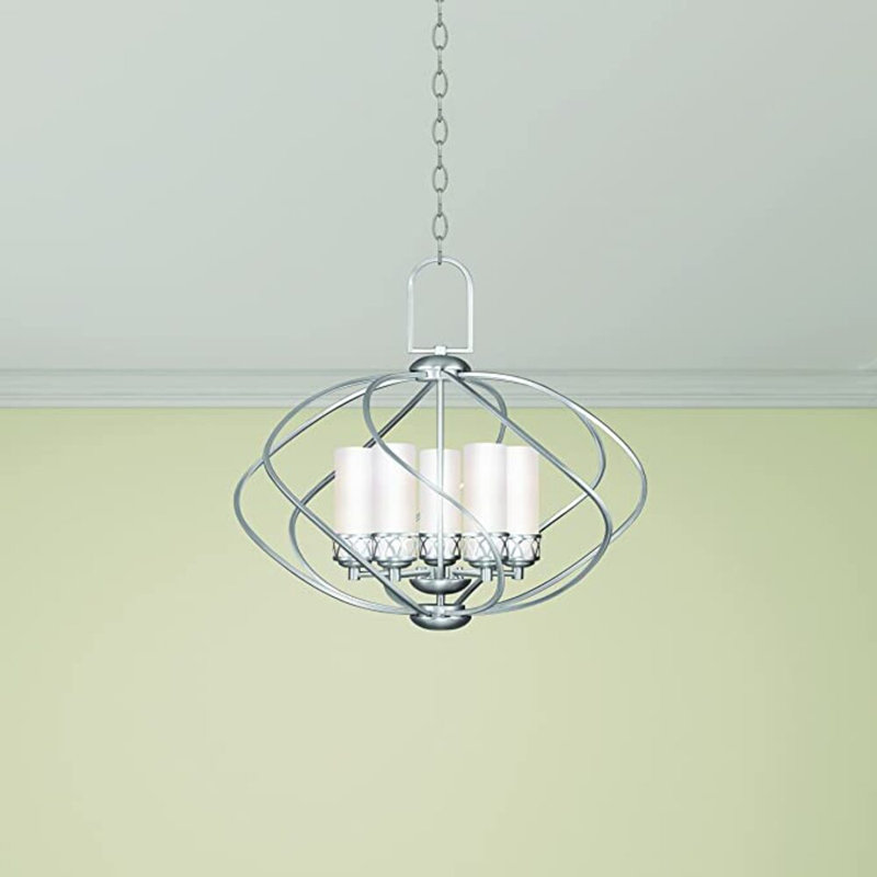 Lustre géométrique classique à 5 lumières Tayaba, H 21 po x l 27 po x P 17 po, Nickel brossé