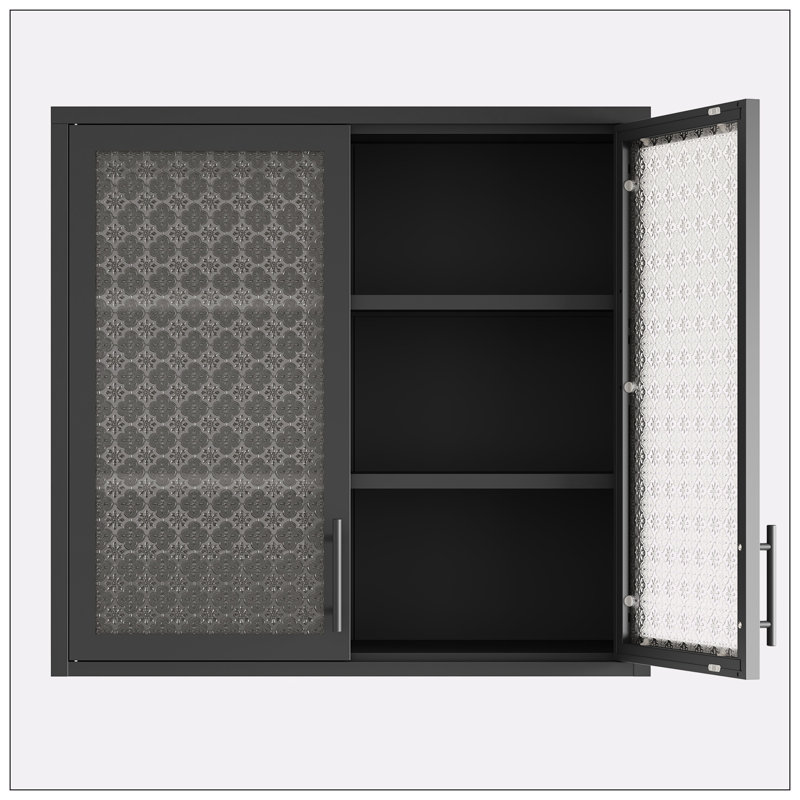 Armoire de rangement murale, verre embossé Begonia, Noir