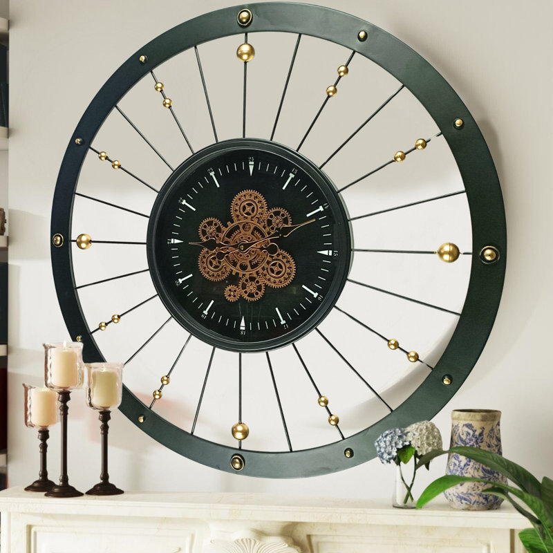 THE GEARS CLOCK Wall Clock with Real Moving Gears SP-LI_ Round BLACK-GOLD