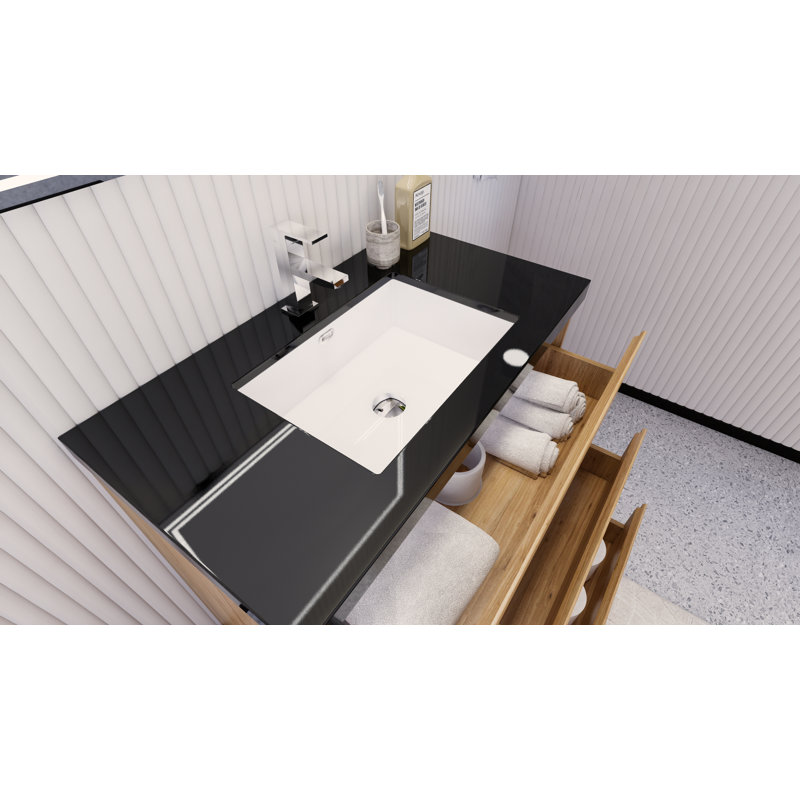 Santrice 35.5'' Single Bathroom Vanity with Acrylic Top, Natural Oak