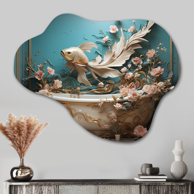 Bathroom Art Deco II - Bathroom Asymmetrical Metal Print Wall Art, Gold Cloud Metal Wall Decor