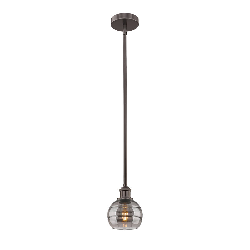 Mini-luminaire suspendu avec tige 6 po Edison Bienes-616-G556, H 7,38 po x l 5,88 po x P 5,88 po, Gris fumée clair