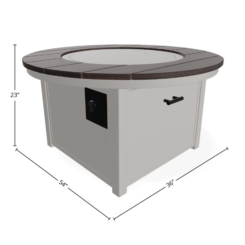 Table de feu ronde en polymère rustique avec tablette au propane, Gris chaud / lagon