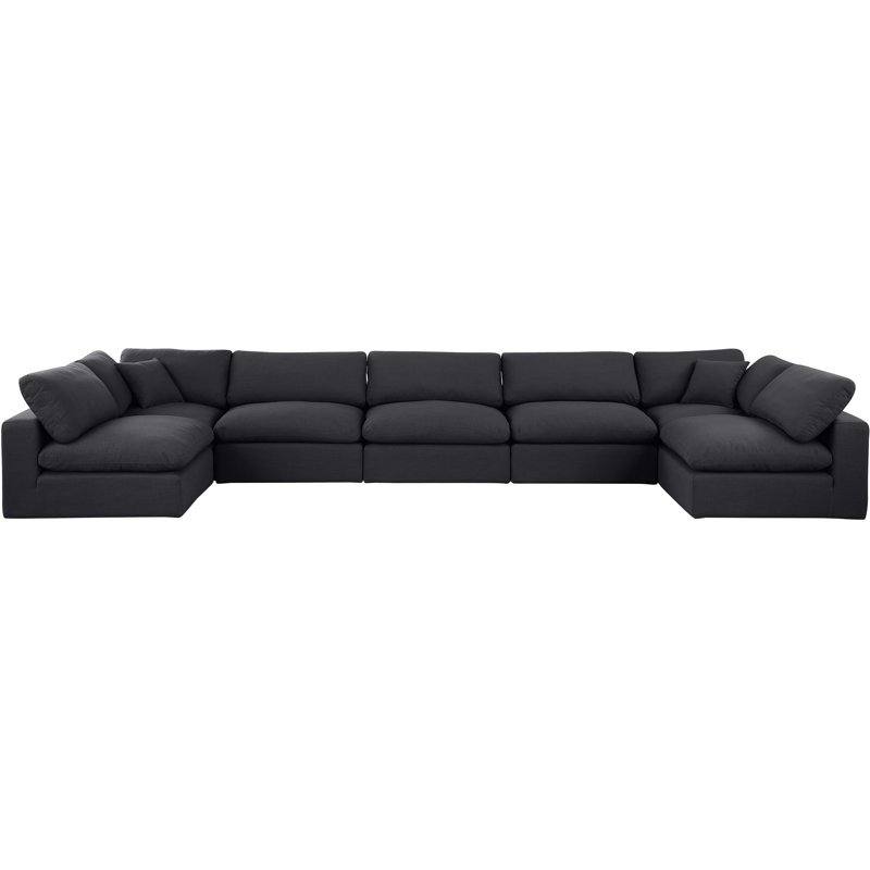 Canapé modulaire 7 pièces 7 pièces, Tissu texturé en lin noir