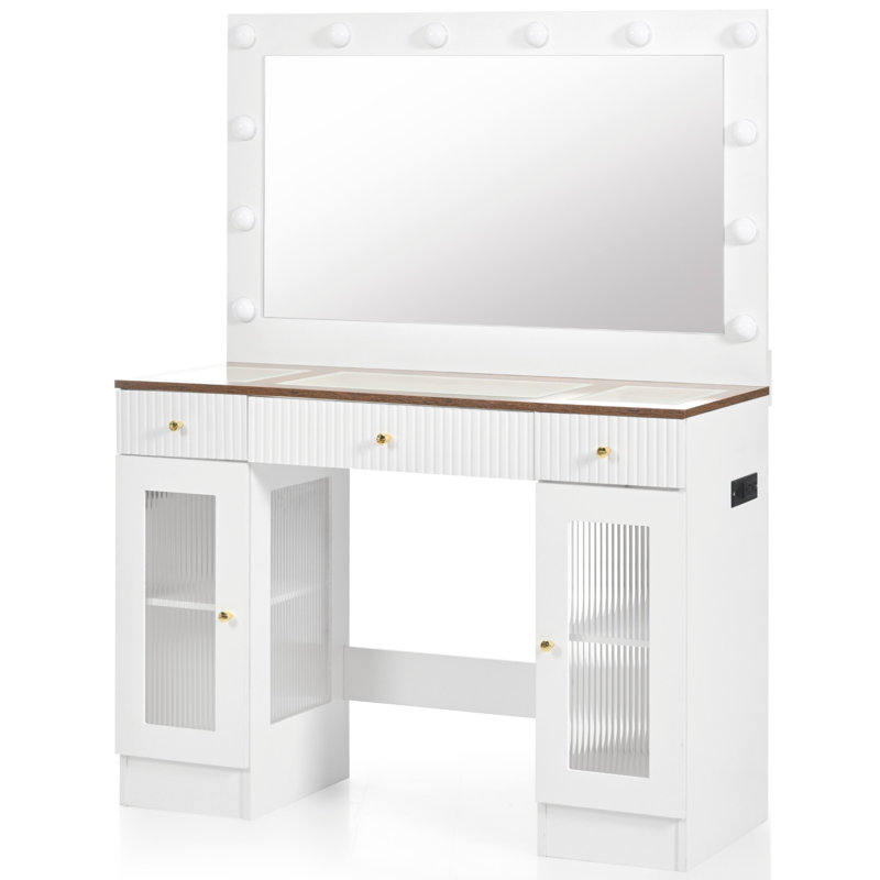 Meuble-lavabo de 43,3 po avec grand miroir et ampoules Hollywood